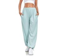 Enwokran Pantaloni Sportivi Donna della Tuta a Vita Alta e a Gamba Larga Casual Elastici con Tasche Comodi Larghi Sport Allenamento Palestra Fascia Elastica Sweatpants (Verde pisello, L)
