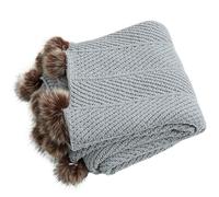 ENWWCH Coperte in ciniglia lavorate a maglia grossa, graziosi pompon, decorative for la casa, calde, appesantite, comode, for divano letto, coperte a Per Spiaggia(Gray)