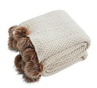 ENWWCH Coperte in ciniglia lavorate a maglia grossa, graziosi pompon, decorative for la casa, calde, appesantite, comode, for divano letto, coperte a Per Spiaggia(Beige)