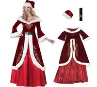 ENWWCH Costume da Babbo Natale Deluxe Set Donna Uomo Adulto Velluto Fantasia Festa di Cosplay Per Natale Feste(XXL,Women)