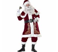 ENWWCH Taglie forti Deluxe Velluto Adulti Abito cosplay natalizio Coppia Panni di Babbo Natale operato uniforme for uomo Donna Per Natale Feste(XXL,Man)