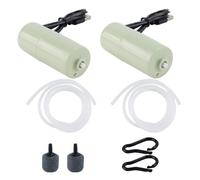 Enwye 2 Set Pompa per Ossigeno Portatile USB per Acquario, Ultra silenziosa, Flusso d'Aria Elevato, aeratore per Pesca a Tubo Singolo, Pietra, Verde