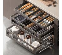 ENWYTE Organizer Estraibile a 3 Ripiani in Lega di Alluminio Resistente Cassetto Estraibile sotto Il Lavello Regolabile con Vassoio Scolapiatti Armadi da Cucina Binario di Guida(770 * 420 * 140mm)