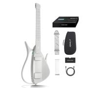 Enya CYBER-G Chitarra Smart - con corde in silicone, 24 suoni integrati, chitarra da viaggio silenziosa bianco con altoparlante, drum system, app e accordi interattivi per adulti o adolescenti
