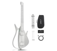 Enya CYBER-G Chitarra Smart - con corde in silicone, 24 suoni integrati, chitarra da viaggio silenziosa bianco con altoparlante, drum system, app e accordi interattivi per adulti o adolescenti