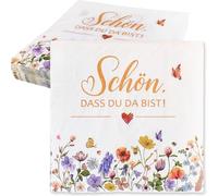 ENYACOS 40 tovaglioli Schön dass Du Da Bist - Vintage Fiori Tovaglioli 33 x 33 cm - Tovaglioli per matrimonio, compleanno, battesimo, festa in giardino, primavera, decorazione da tavolo, compleanno (A