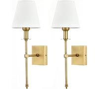 Enyhom Set di 2 lampade da Parete con Paralume in Tessuto Bianco, Applique industriali in Ottone Spazzolato Illuminazione a Parete Applique da Parete per corridoio
