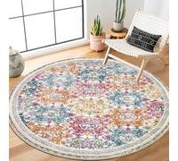 Enyhom Tappeto retrò boho, 120 cm, rotondo a pelo lungo, con stampa mandala, lavabile, cerchio extra morbido, per camera da letto, sala da pranzo, cameretta dei bambini, colorato