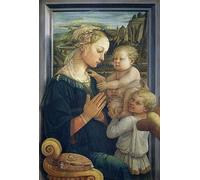 ENYLUFUT Dipinti Famosi Pezzi Poster Poster D'Epoca Lady col Bambino e angeli di Fra Filippo Lippi per L'arredamento Della Camera da Letto 60x90cm