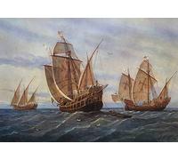 ENYLUFUT Dipinti Famosi Poster Della Stanza Parete Di Tela Artistica le Tre Caravelle di Cristoforo Colombo di Rafael Monleon Y Torres per L'arredamento del Soggiorno 60x90cm