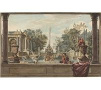 ENYLUFUT Famoso Poster Pittura Tela E Stampa un giardino all'italiana con un animale di Isaac De Moucheron per la Decorazione Della Parete 60x90cm