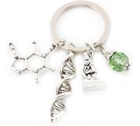 Enyolidimk Portachiavi in argento con ciondolo a forma di dottore del DNA, neurone, anatomia, neurologia, biologia, idea regalo, portachiavi per auto