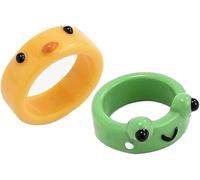Enyolidimk Set di 2 anelli in resina per donne e ragazze, con motivo a forma di rana e pulcino, alla moda, divertenti, personalizzati, colorati, idea regalo per feste di compleanno, gioielli, Plastica