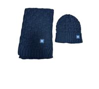 Enzo Castellano Set Coordinato Sciarpa e Cappello Napoli, Blu Navy, Lavorazione a Trecce, Taglia Unica