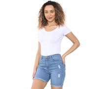 Enzo Donna Pantaloncini Denim Strappato Cotone Stretch Spiaggia Estiva Caldo