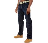 Enzo- Jeans da uomo a gamba dritta, vestibilità regolare, pantaloni in denim, con cerniera. Lavaggio scuro. 36W/30L
