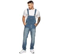 Enzo Men's EZD390 VEN Denim Dungarees Overalls, Light Stonewash, 42