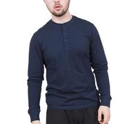 Enzo Moretti Maglietta a maniche lunghe da uomo, 100% cotone, girocollo o collo a serra, top premium, Blu marino (Henley), M