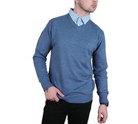 Enzo Moretti Maglione lavorato a maglia da uomo con scollo a V 100% cotone con marchio Essential Classic Fit Denim Marl