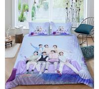 EOASNRTCB Set Di Biancheria Da Letto Con Copripiumino Da BTS Bulletproof Boy, Con Stampa 3D E Federe Per Tutte Le Stagioni, Con Cerniera, Per Bambini, Ragazzi, Ragazze Double（200x200cm）