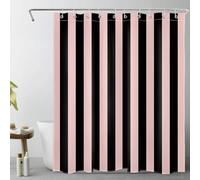 EOBTAIN Pink and Black Striped Shower Curtain for Bathroom Modern Abstract Minimalist Vertical Stripe Shower Curtains with 10 Hooks Vintage Aesthetic Bathroom Curtains Shower Set 60x72 Inch