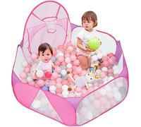 Eocolz Grande vasca per palline per bambini - Tenda Pop-up per bambini - Casa gioco - Recinto per gattonare con canestro da basket e borsa portaoggetti con cerniera - 120 cm (Rosa)