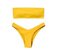 EODJXIO Bikini da Donna Costume Bagno a Due Pezzi Vita Alta Collo Alto con Buco della Serratura Ritaglio Incrociato Posteriore Auto Cravatta Swimsuit