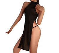 EODJXIO Body Sexy Donna Hot Lingerie da Abito Lungo con Collo in Pizzo Trasparente Spogliarsi Pigiama Cheongsam Completino per Sesso Costume Bagno