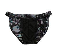 EODJXIO Boxer Uomo XXL Slip Cotone Tanga Trasparente Pantaloncini da Bagno Riflettenti in Pelle Metallizzata Effetto con Fibbia Laterale (Black, S)