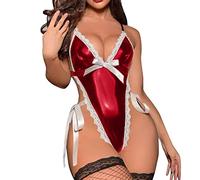 EODJXIO Camicia da Notte Raso Donna, Sottoveste Seta Donna Sexy con Spalline Regolabili Top Bikini Donna Sportivo Biancheria Intima Sexy della Biancheria Intima della Parte Posteriore (W1219-2-Red, L)