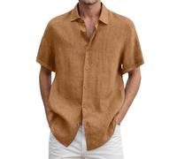 EODJXIO Camicie Estive Uomo Slim Fit Camicia Estiva Casual da in Lino con Bottoni, per Tutti I Giorni, vestibilità Ampia, Tinta Unita, Perfetta Primavera, Estate e Autunno. Cargo Seta