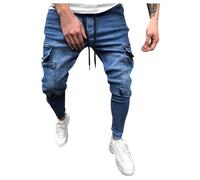 EODJXIO Jeans da Uomo Strappati Slim Fit Pantaloni Casual con Lavaggio Hip-Hop per Gambe Sportive e Design Corsetto Tascabile Corti