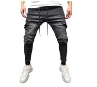 EODJXIO Jeans da Uomo Strappati Slim Fit Pantaloni Casual con Lavaggio Hip-Hop per Gambe Sportive e Design Corsetto Tascabile Corti