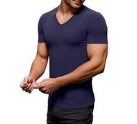 EODJXIO Maglietta Uomo V Casual Comoda Traspirante Morbida Basic per Tutti i Giorni Casa Escursioni Primavera Estate Cotone Manica Corta, t-Shirt Slim Fit Magliette Nere