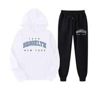 EODJXIO Set di pantaloni a due pezzi da donna con graziosa felpa cappuccio maniche lunghe stampa inglese (White, XXL)