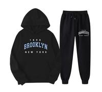 EODJXIO Set di pantaloni a due pezzi da donna con graziosa felpa cappuccio maniche lunghe stampa inglese (Black, XXL)