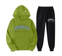 EODJXIO Set di pantaloni a due pezzi da donna con graziosa felpa cappuccio maniche lunghe stampa inglese (Green, S)