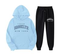 EODJXIO Set di pantaloni a due pezzi da donna con graziosa felpa cappuccio maniche lunghe stampa inglese (Blue, S)