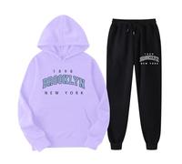 EODJXIO Set di pantaloni a due pezzi da donna con graziosa felpa cappuccio maniche lunghe stampa inglese (Purple, XXL)