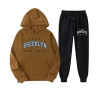 EODJXIO Set di pantaloni a due pezzi da donna con graziosa felpa cappuccio maniche lunghe stampa inglese (Brown, S)