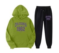 EODJXIO Set di pantaloni a due pezzi da donna con graziosa felpa cappuccio maniche lunghe stampa inglese (Green, M)