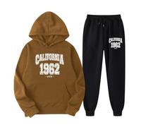 EODJXIO Set di pantaloni a due pezzi da donna con graziosa felpa cappuccio maniche lunghe stampa inglese (Brown, XL)