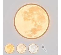 EOEO Lampada da Parete a LED Camera dei Bambini Dimmerabile con Telecomando Applique da Parete Luna Look Legno Camera dei Bambini Moderna Luce Deco 3D Luna Luce Notturna Lampada da Letto Rotonda,50cm