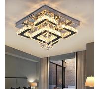 EOEO Moderna Plafoniera Quadrata in Cristallo LED 24W 3 Temperature di Colore Luce Minimalista Lussuosa Lampada da Soffitto Nera Dimmerabile Lampada Comodino Decorativa per Camera da Letto Soggiorno