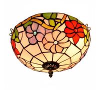 EOEO Plafoniera Retrò Lampada da Soggiorno Vintage Lampada da Soffitto Rotonda Ø30cm in Vetro con Paralume Floreale Mediterraneo, 2 Luci, Luce da Soffitto E27 Tiffany per Camera da Letto Hotel Cucina