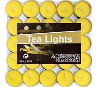 EOGRFW 50 lumini gialli, non profumati, candele da tè, di colore giallo, a lunga durata, per compleanni, casa, vacanze, senza gocciolamento e senza fumo, diametro 35 mm