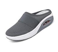 Eogrokerr Pantofole morbide per donne signore, sandali ortopedici a rete con cuscino d'aria, slip on traspirante casual, Grigio scuro, 41 EU