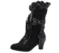 Eogrokerr Steampunk, stivali stile gotico vintage, in pelle, con tacco Louis, con lacci, lunghezza polpaccio, stivali vittoriani, per donne e donne, Z1 Nero, 38 EU