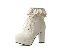 Eogrokerr Steampunk, stivali stile gotico vintage, in pelle, con tacco Louis, con lacci, lunghezza polpaccio, stivali vittoriani, per donne e donne, bianco, 37 EU