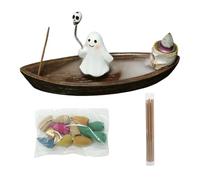 Eoixuqba Bruciatore di incenso a riflusso - motivo barca fantasma con scheletro, decorazione zen meditazione posacenere, resina decorativa per casa, yoga, casa